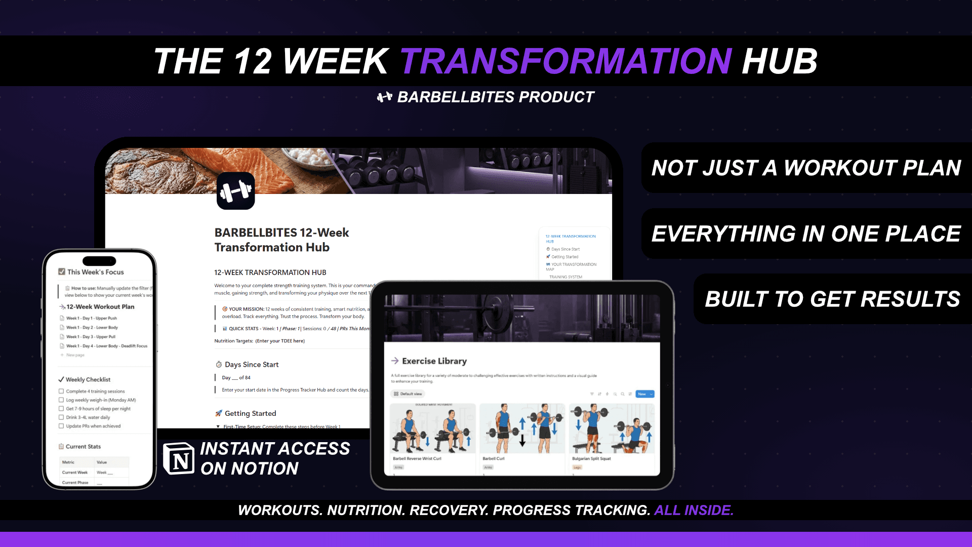 BarbellBites 12-Week Transformation Programme shown on a laptop, tablet and phone